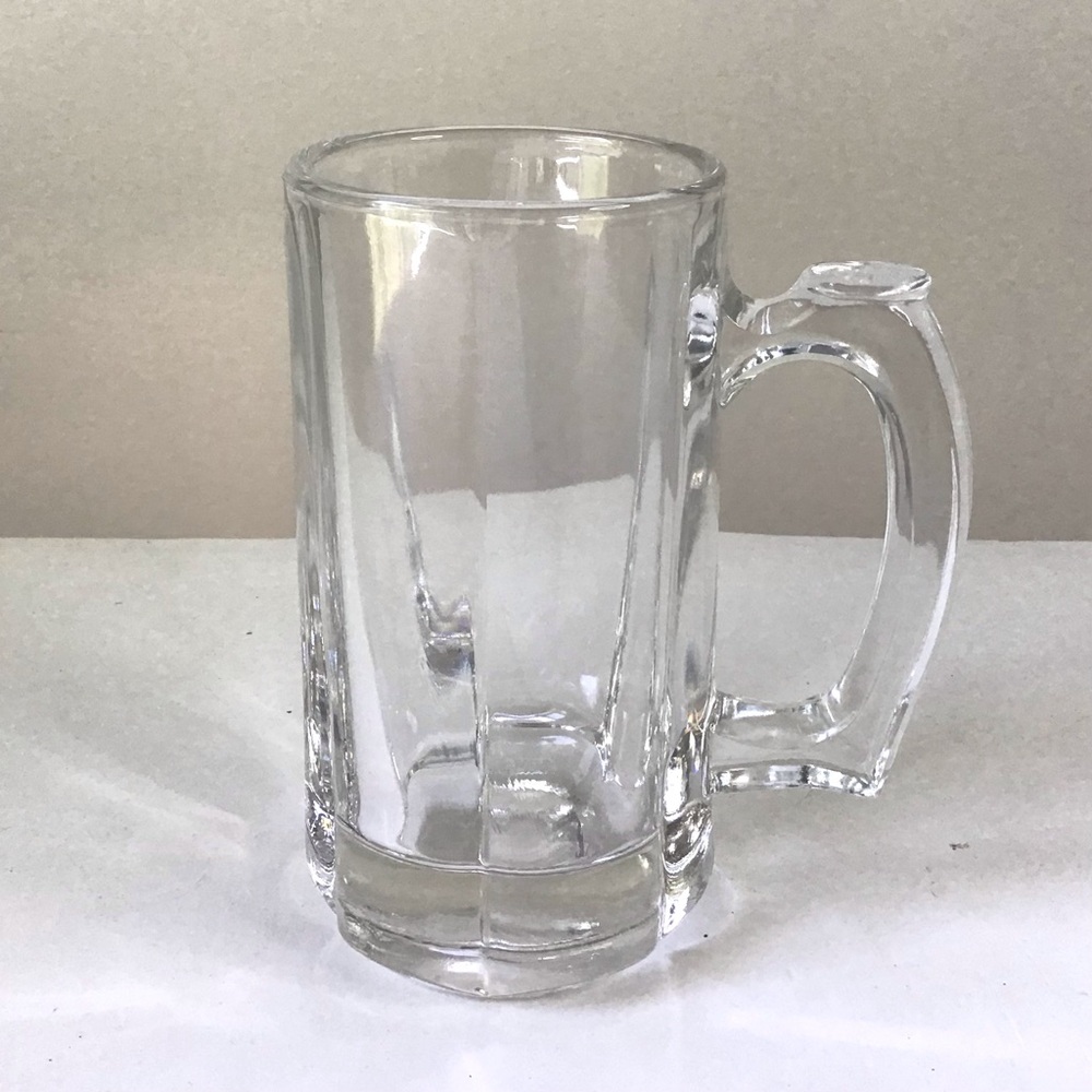 Vintage 80s Libbey Clear Glass Beer Stein Heavy 6-Panel Mug Thumb Rest Handle
